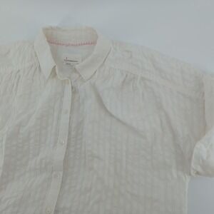By Anthropologie Top‎ Women's Medium Button Shirt White Ruffle